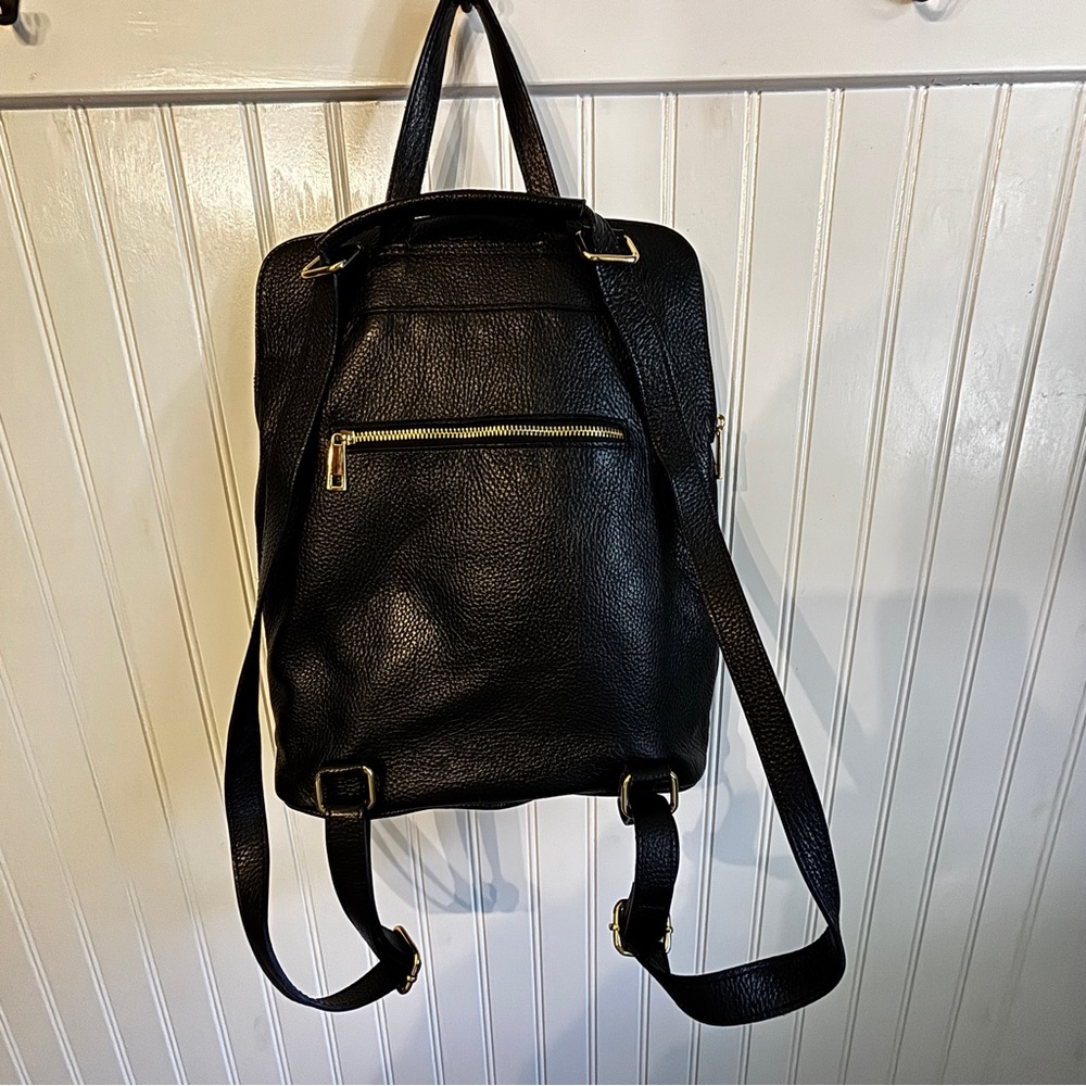Vera Peele Black Genuine Leather Women’s Purse Backpack - Picture 6 of 8